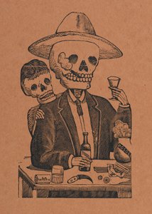 Skeleton Figure in a Bar, from 330 Grabados Originales, Printed by Antonio Vanegas Arroyo, Mexico City, Mexico